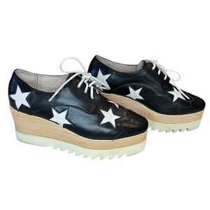 Moma Black and White Star Leather Moccasins with Platform Sole Sz EU36 or US 6